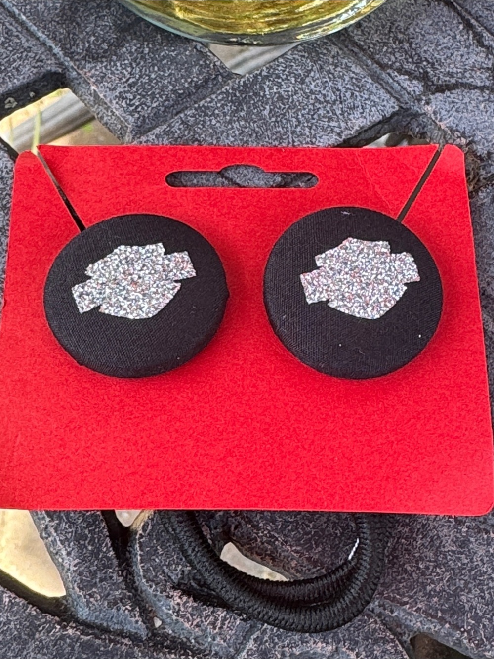 Harley Davidson logo Black Button Hair Ties with Silver Glitter Accent